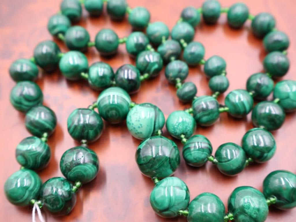 Green malachite bead necklace with assorted silver-tone beads - 6