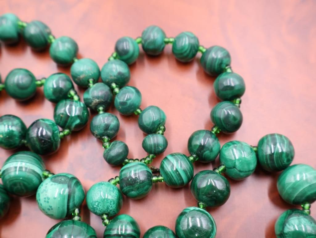 Green malachite bead necklace with assorted silver-tone beads - 7