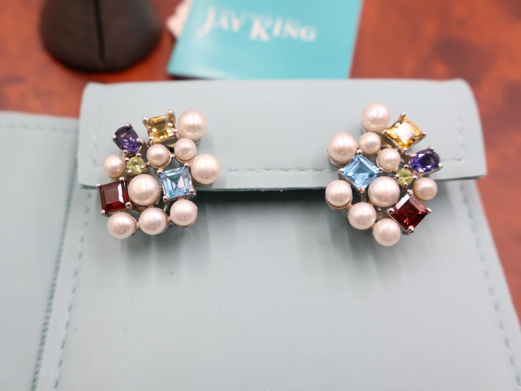 Sterling Silver Ross Simons cultured pearl and Jay King black onyx earrings - 3