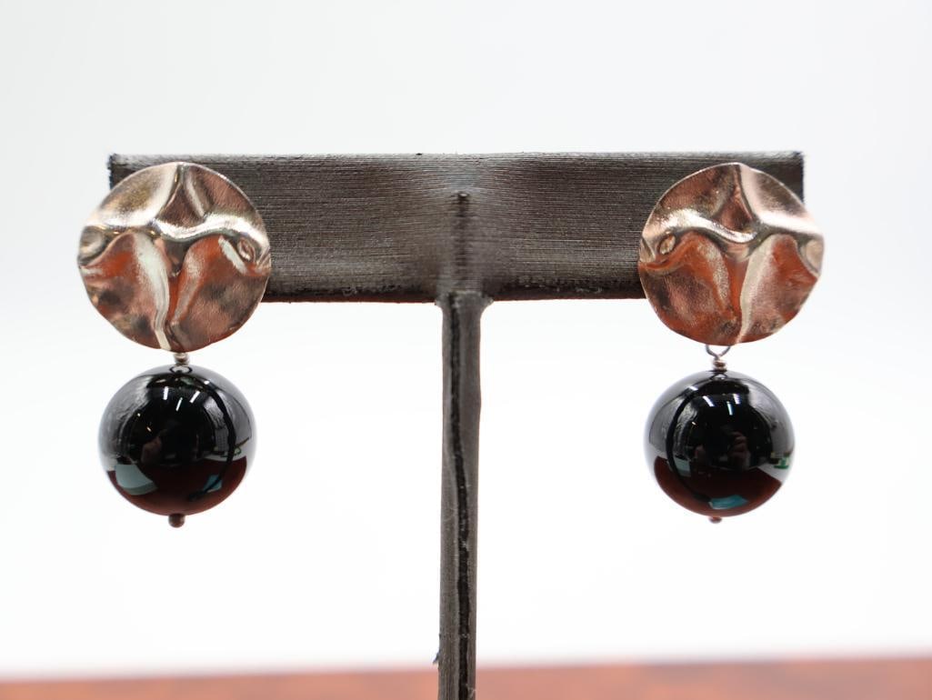 Sterling Silver Ross Simons cultured pearl and Jay King black onyx earrings - 6