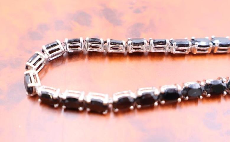 Black spinel or cubic zirconia and sterling silver tennis bracelet and earring set. - 4