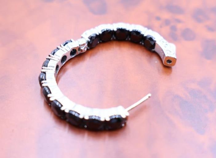 Black spinel or cubic zirconia and sterling silver tennis bracelet and earring set. - 9