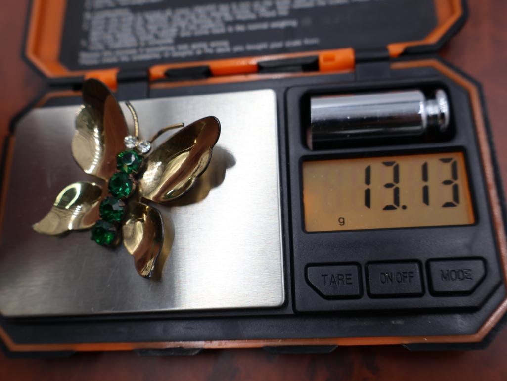 Vintage Coro gold-plated sterling silver butterfly brooch and matching earrings set - 4