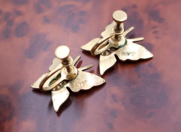Vintage Coro gold-plated sterling silver butterfly brooch and matching earrings set - 6