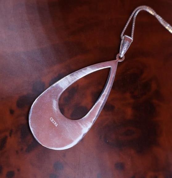 Sterling Silver textured teardrop dangle earrings and a matching necklace pendant - 4