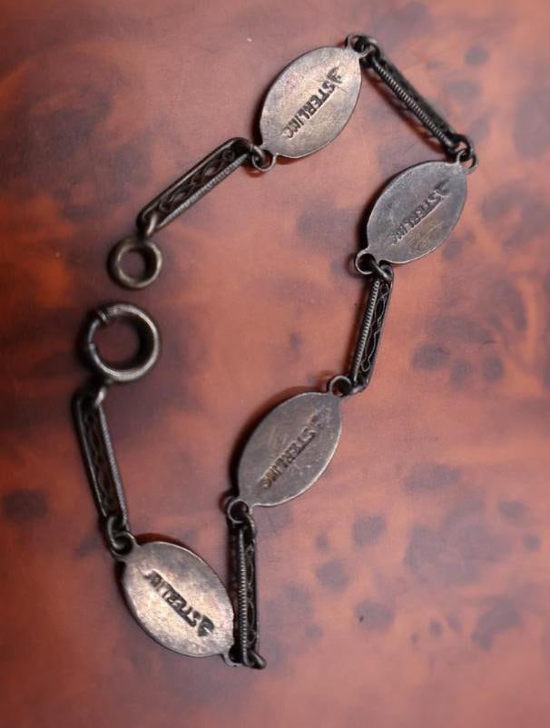 Antique Enamel Sterling Silver Bracelet and Pins - 4