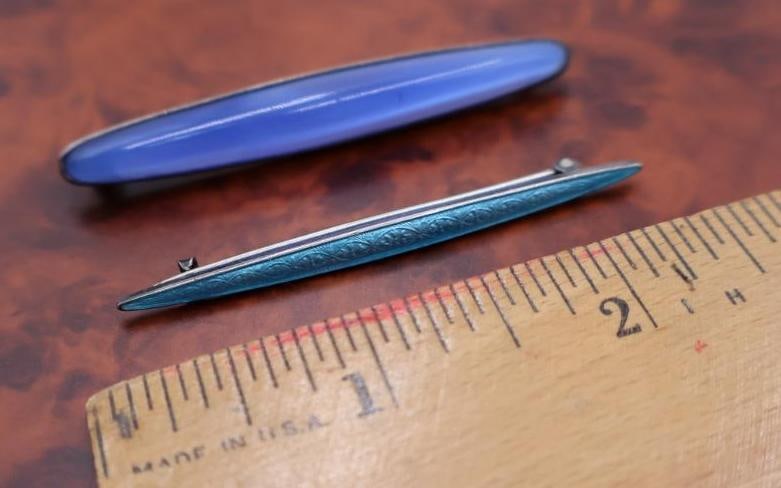 Antique Enamel Sterling Silver Bracelet and Pins - 5