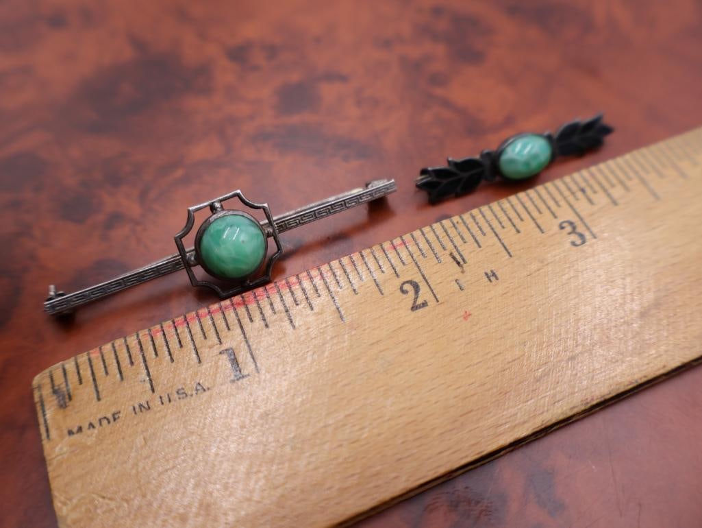 Vintage bar green stone brooches - 2