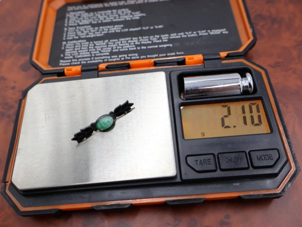 Vintage bar green stone brooches - 6