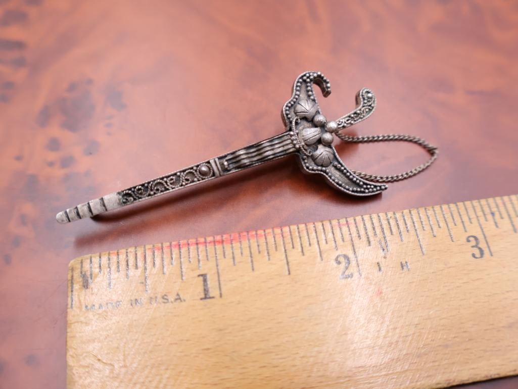 Antique 900 silver sword and sheath brooch pin - 3