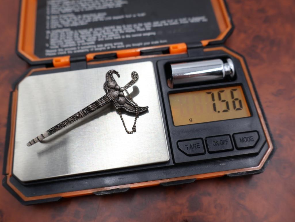 Antique 900 silver sword and sheath brooch pin - 6