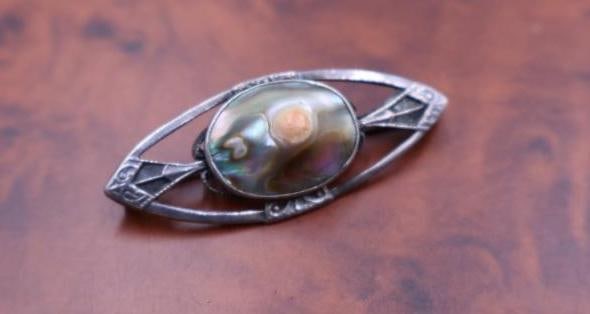 Vintage Art Nouveau sterling silver abalone blister pearl brooch (1 of 5)