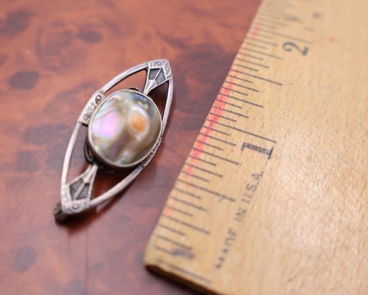 Vintage Art Nouveau sterling silver abalone blister pearl brooch - 3
