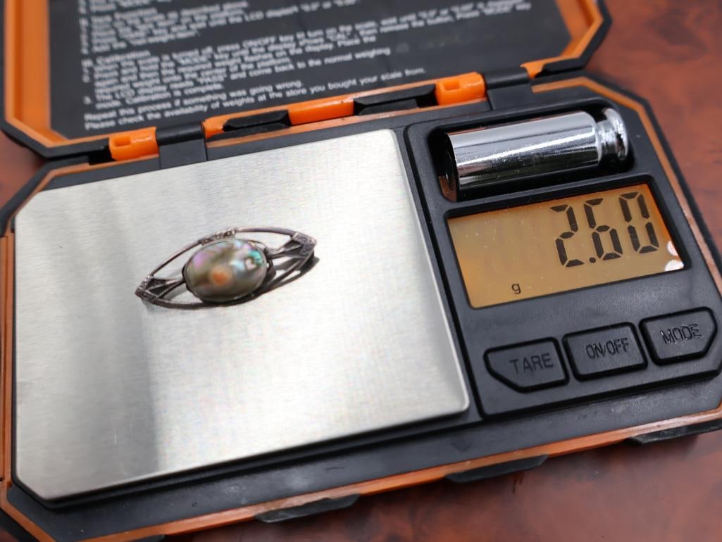 Vintage Art Nouveau sterling silver abalone blister pearl brooch - 5