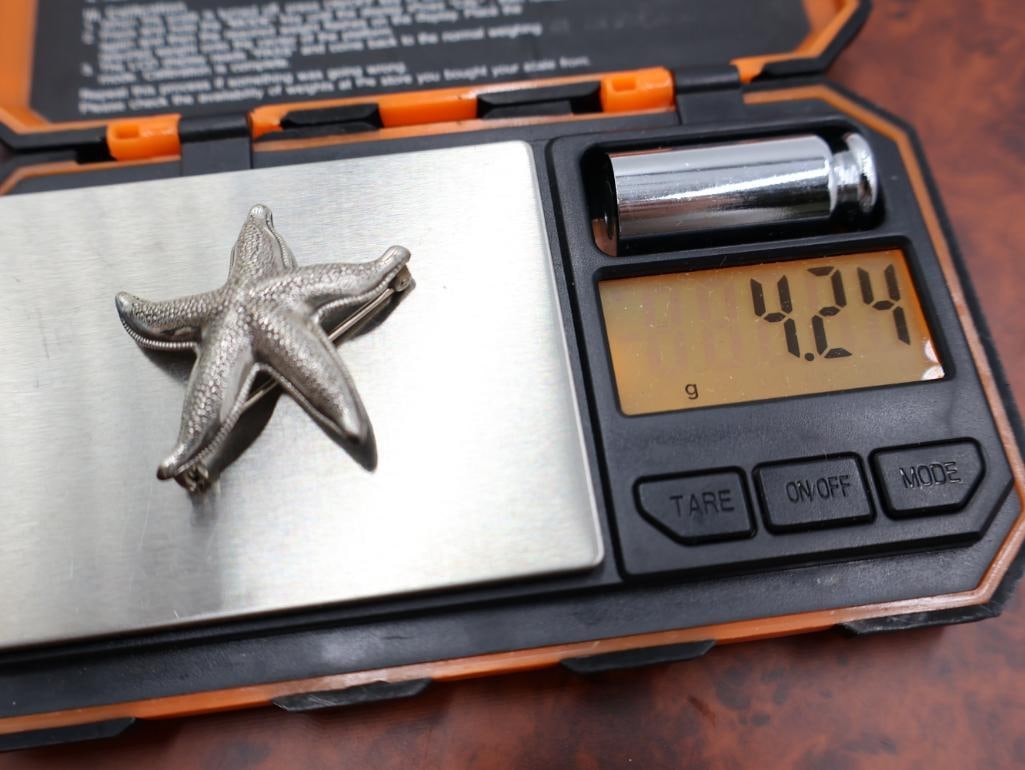 Vintage sterling silver starfish and leaf Beau Sterling Pins - 7