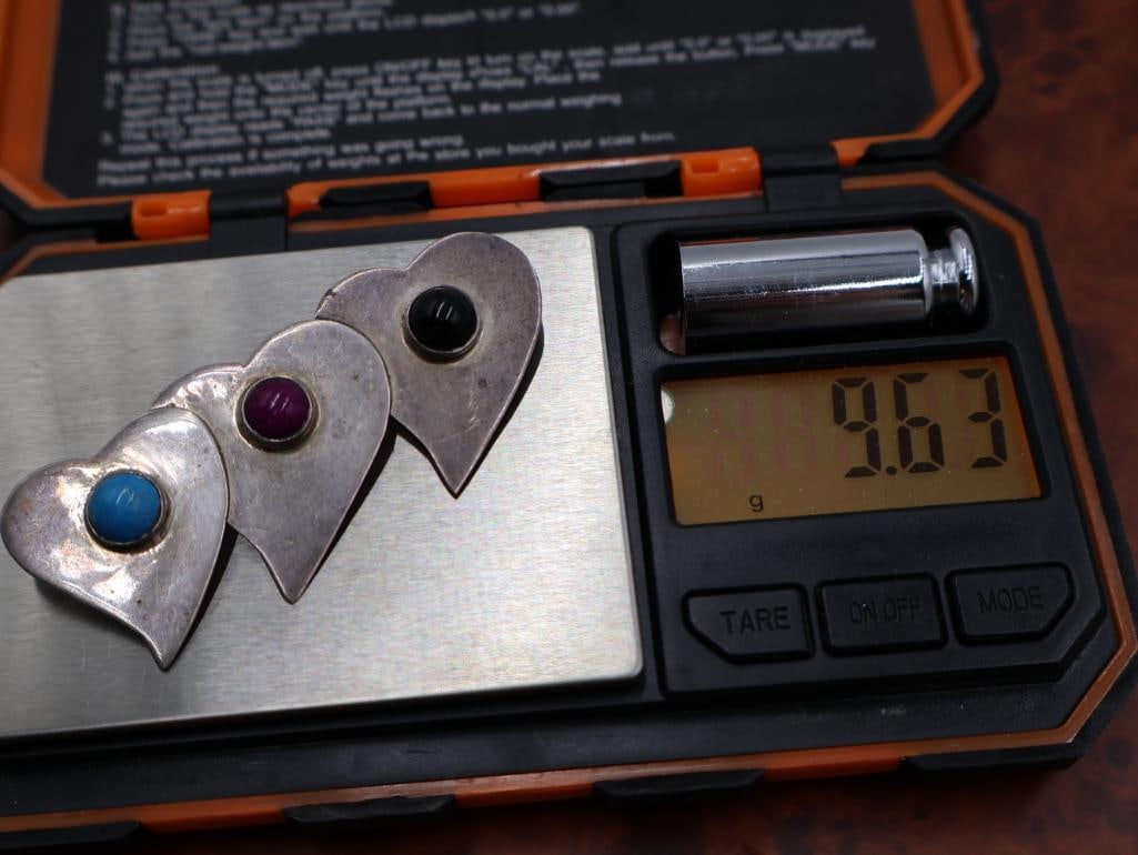 Vintage Mexican sterling silver triple heart brooch pin - 5