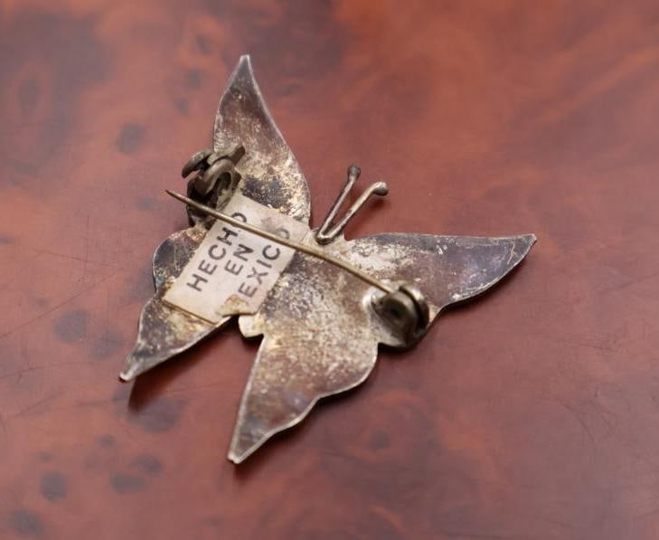 Vintage Mexican sterling silver and abalone butterfly & twisted bug - 4