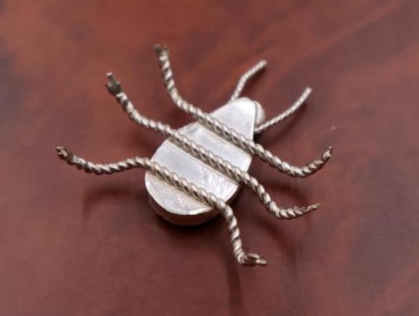 Vintage Mexican sterling silver and abalone butterfly & twisted bug - 7