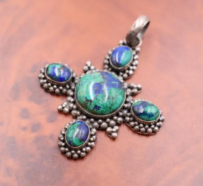 Vintage sterling silver azurite and malachite pendant (1 of 4)
