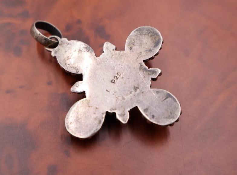 Vintage sterling silver azurite and malachite pendant - 3