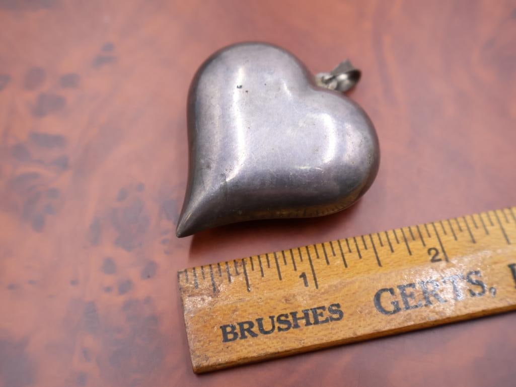 Vintage sterling silver puffy heart pendant - 2