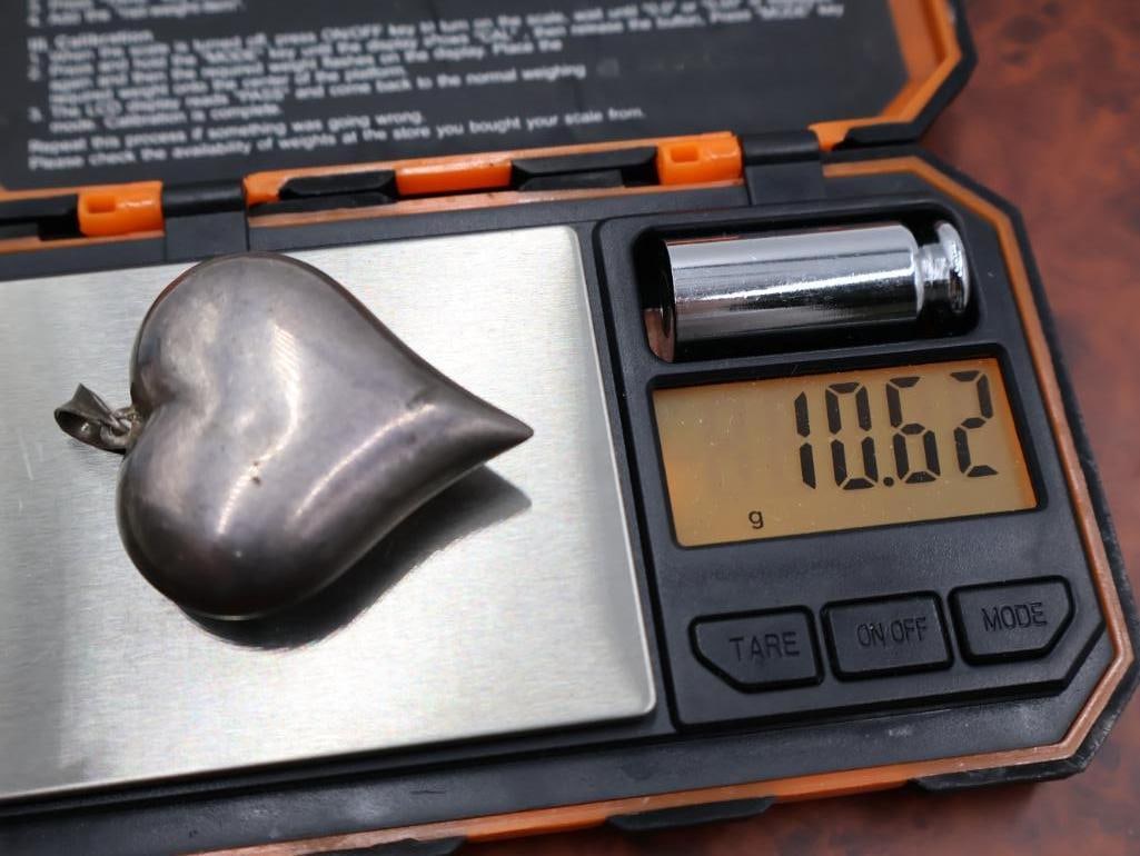 Vintage sterling silver puffy heart pendant - 4