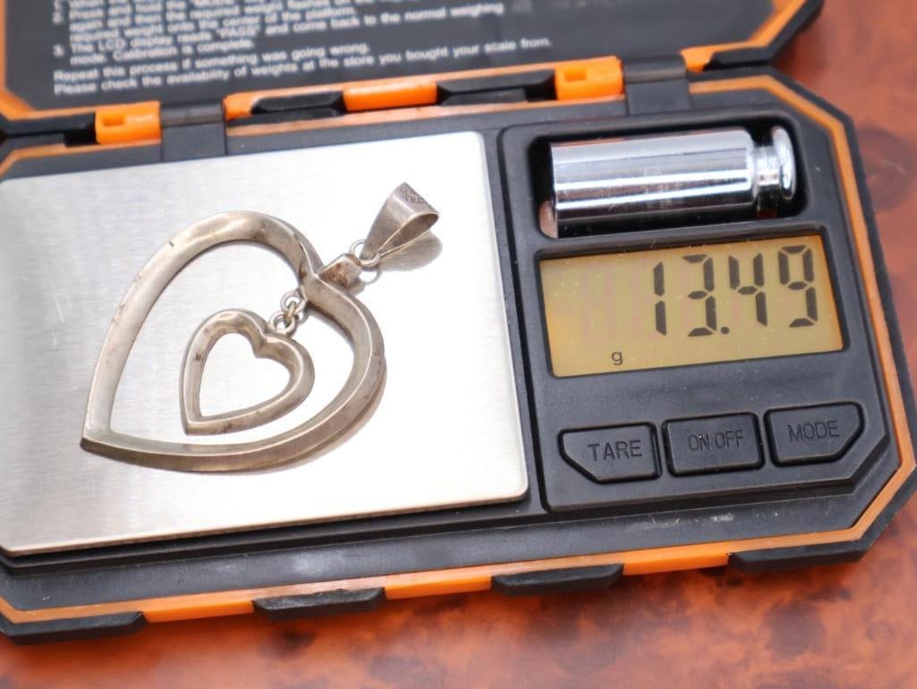 Sterling silver double heart pendant - 5