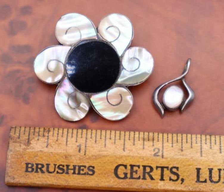 Vintage Taxco sterling silver abalone and onyx jewelry - 2