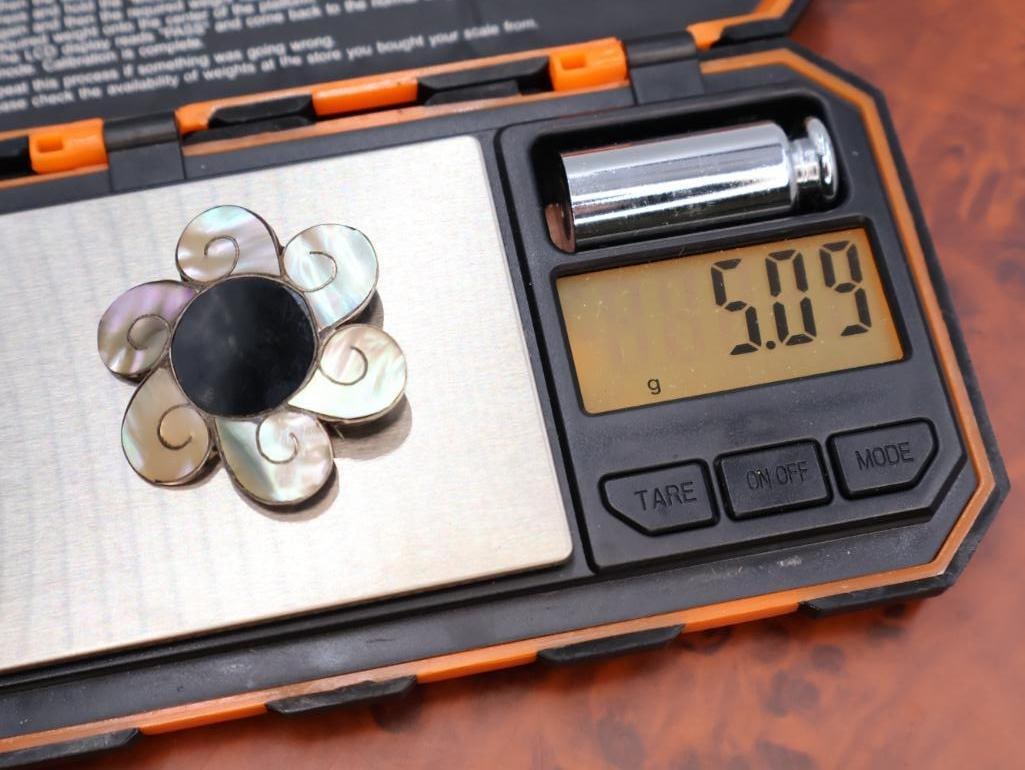 Vintage Taxco sterling silver abalone and onyx jewelry - 5