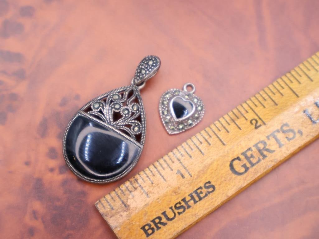 Vintage sterling silver and marcasite pendants - 2