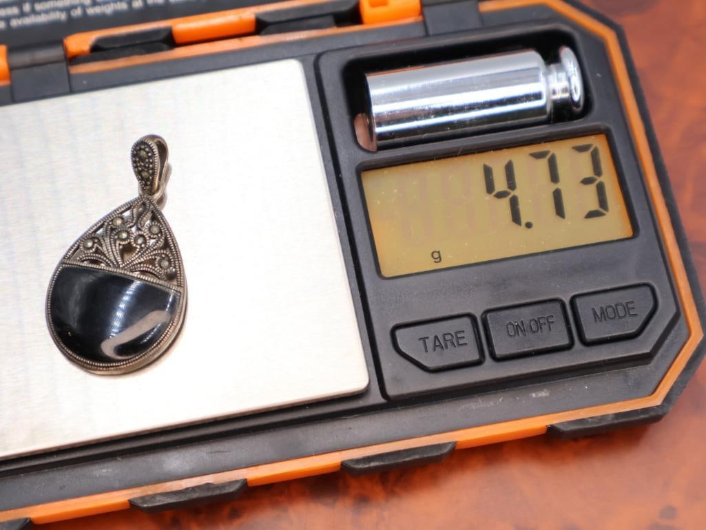 Vintage sterling silver and marcasite pendants - 4