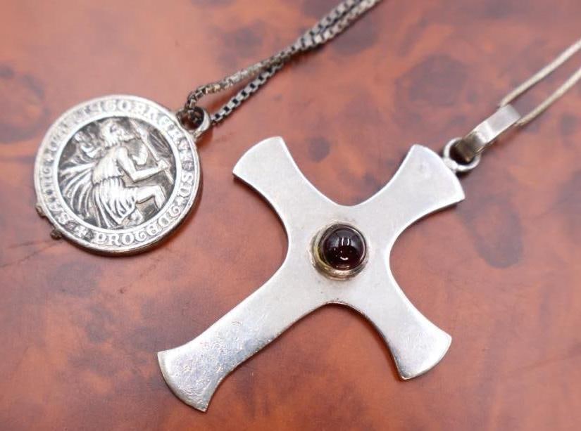 Sterling silver cross and St. Christopher pendant necklace, symbolizing protection for travelers - 2
