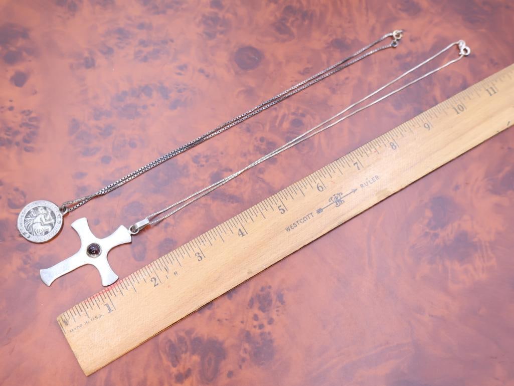 Sterling silver cross and St. Christopher pendant necklace, symbolizing protection for travelers - 3