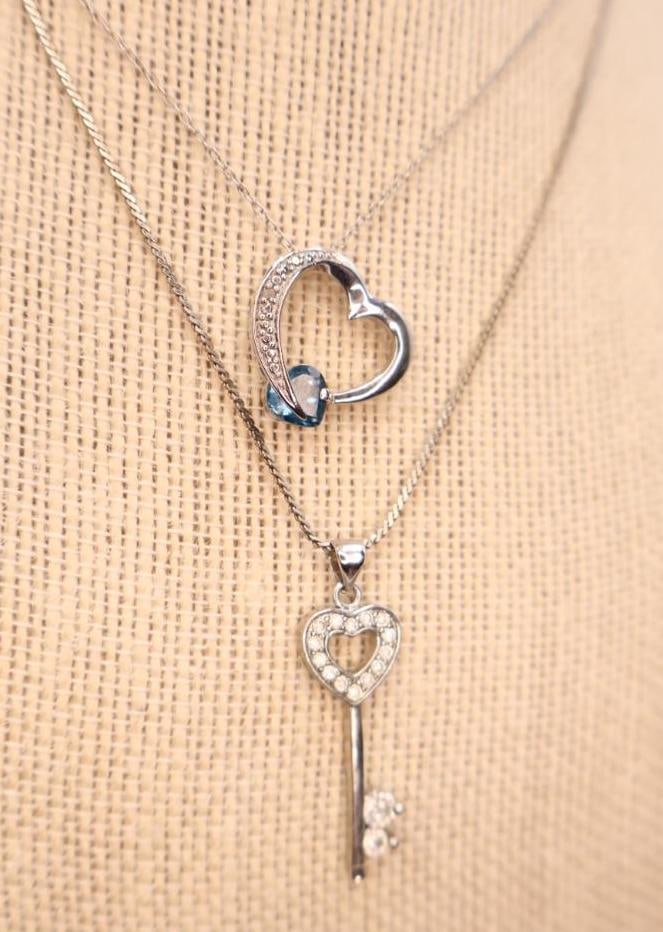 Sterling silver heart and key pendant necklaces (1 of 9)