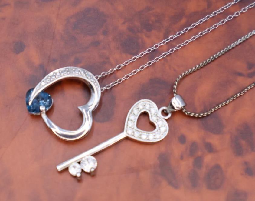 Sterling silver heart and key pendant necklaces - 2