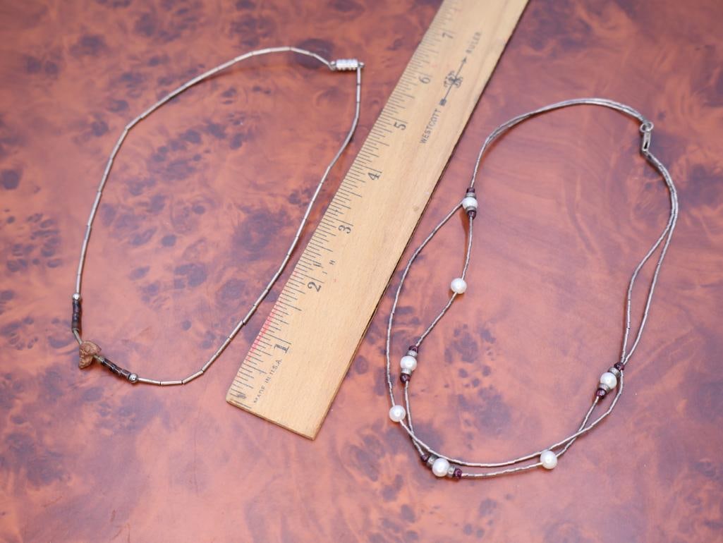 Two Vintage Choker Silver Seed Bead Necklaces - 2