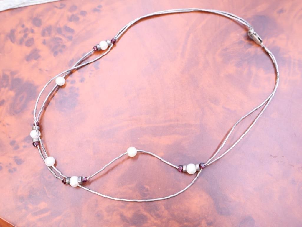 Two Vintage Choker Silver Seed Bead Necklaces - 3