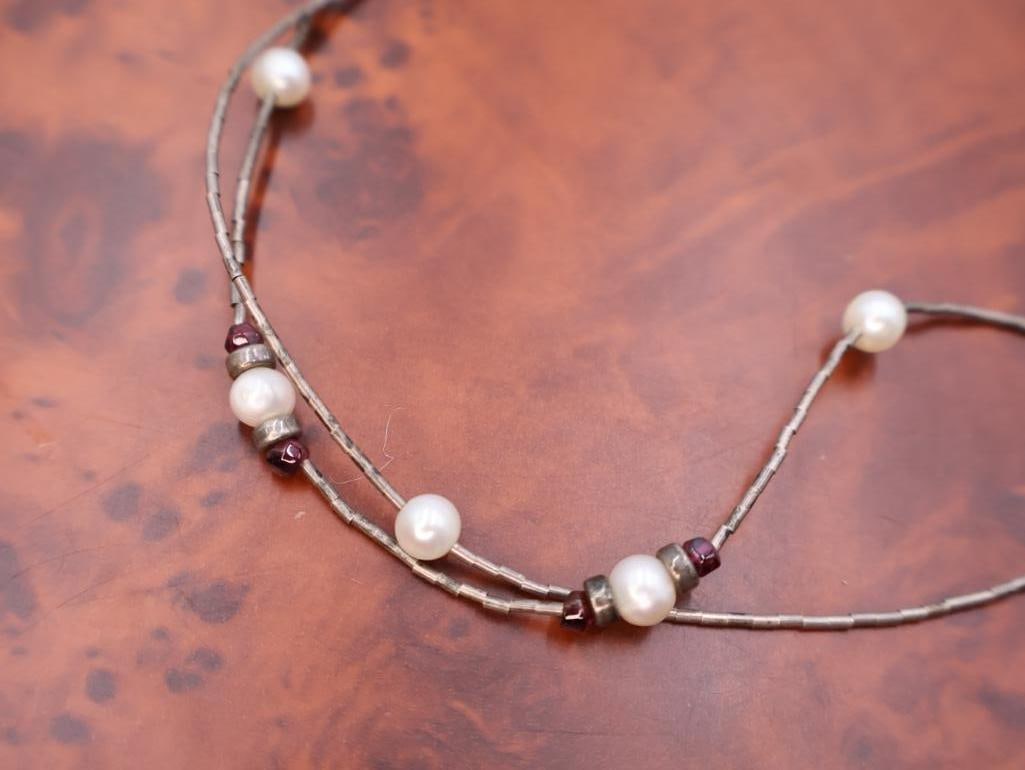 Two Vintage Choker Silver Seed Bead Necklaces - 4