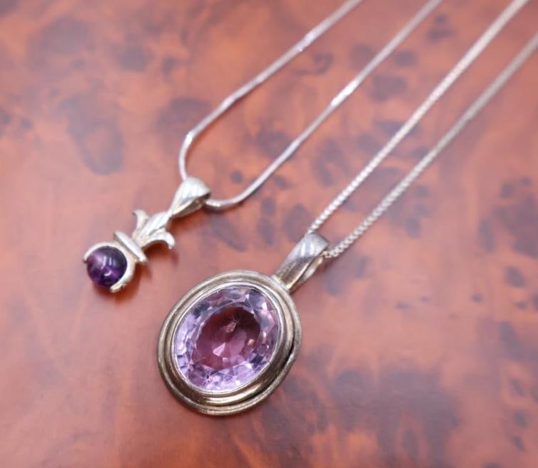 Two sterling silver amethyst pendant necklaces - 2