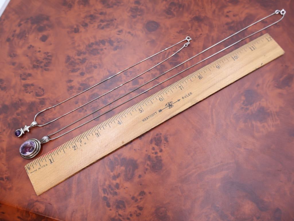 Two sterling silver amethyst pendant necklaces - 3