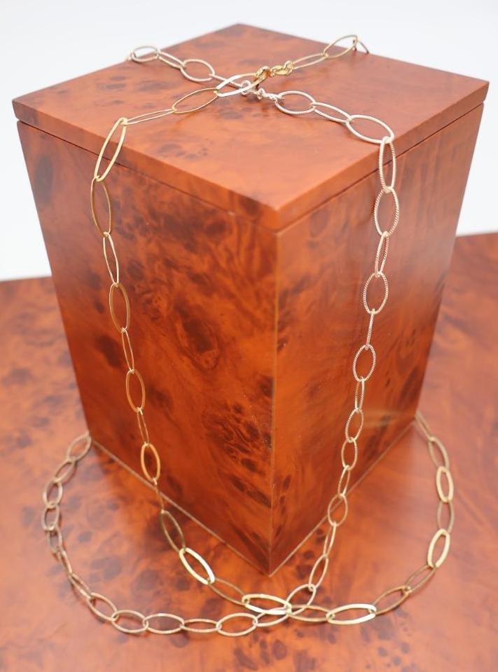 Two Stamped Italy sterling silver long oval link chain necklaces: Click on the main photo to view more photos of this lot. 