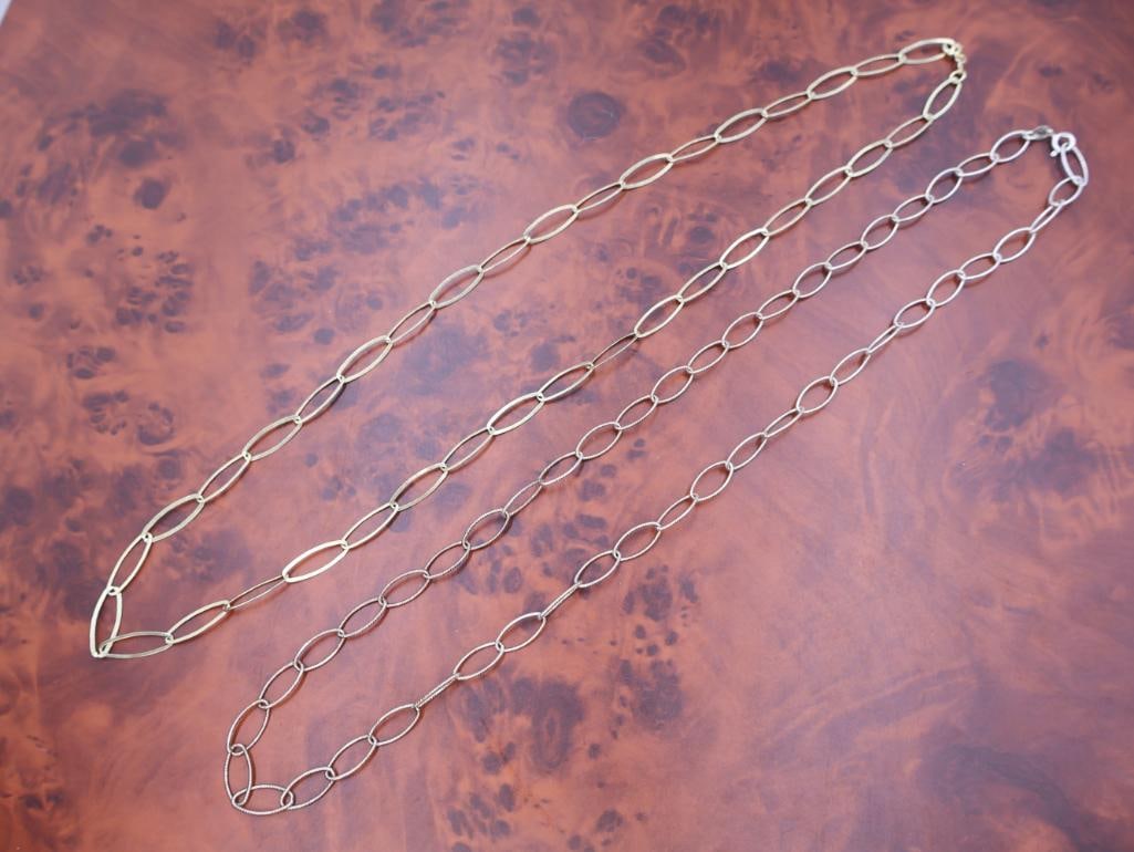 Two Stamped Italy sterling silver long oval link chain necklaces - 2