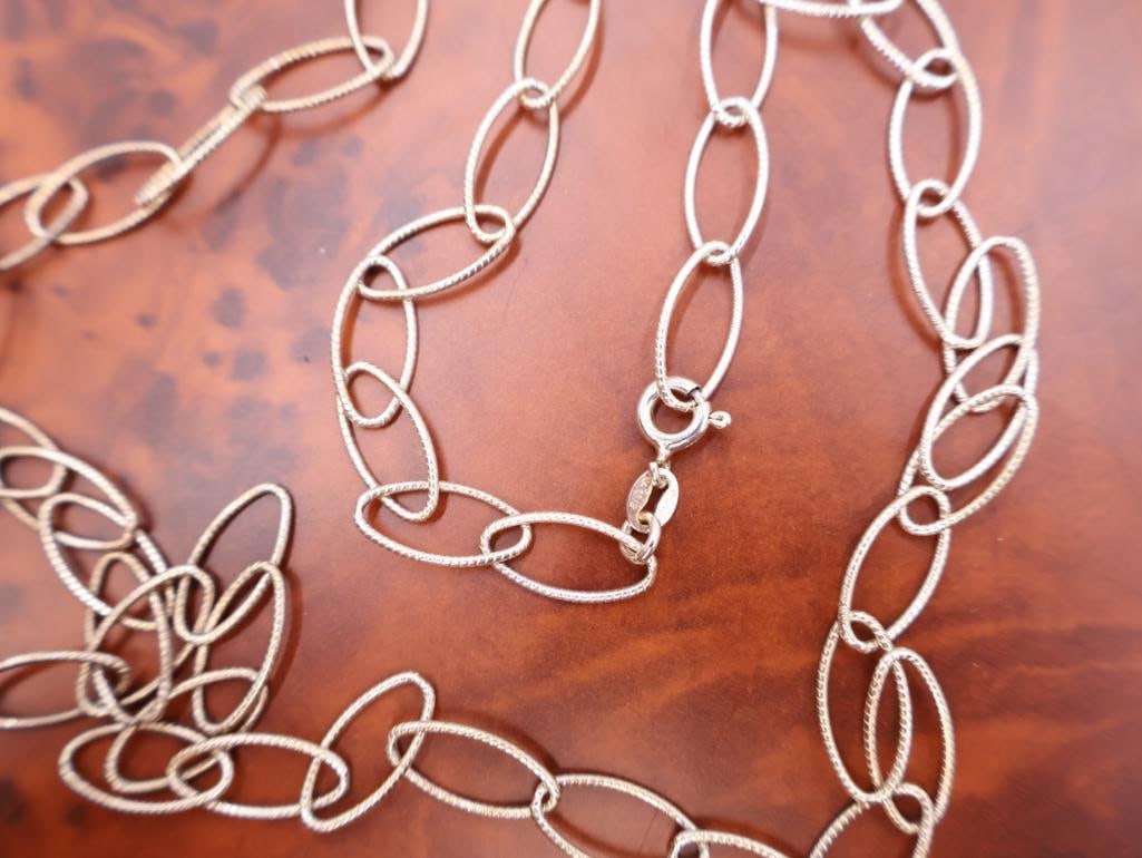 Two Stamped Italy sterling silver long oval link chain necklaces - 4