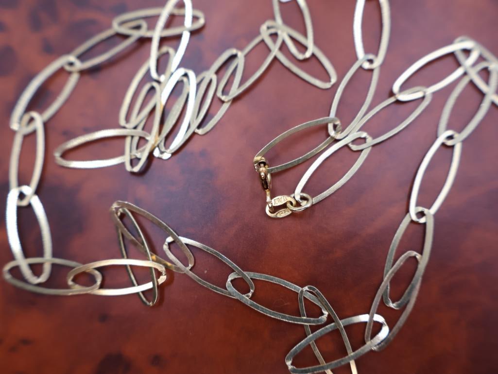 Two Stamped Italy sterling silver long oval link chain necklaces - 6