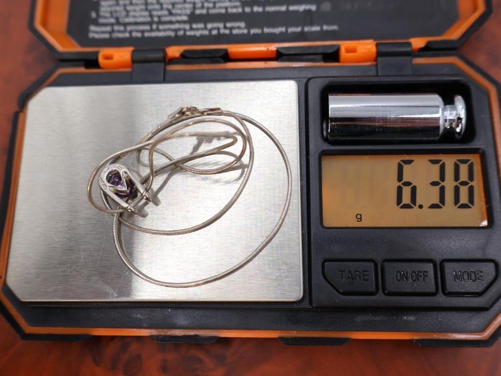 Two sterling silver amethyst pendant necklaces - 11