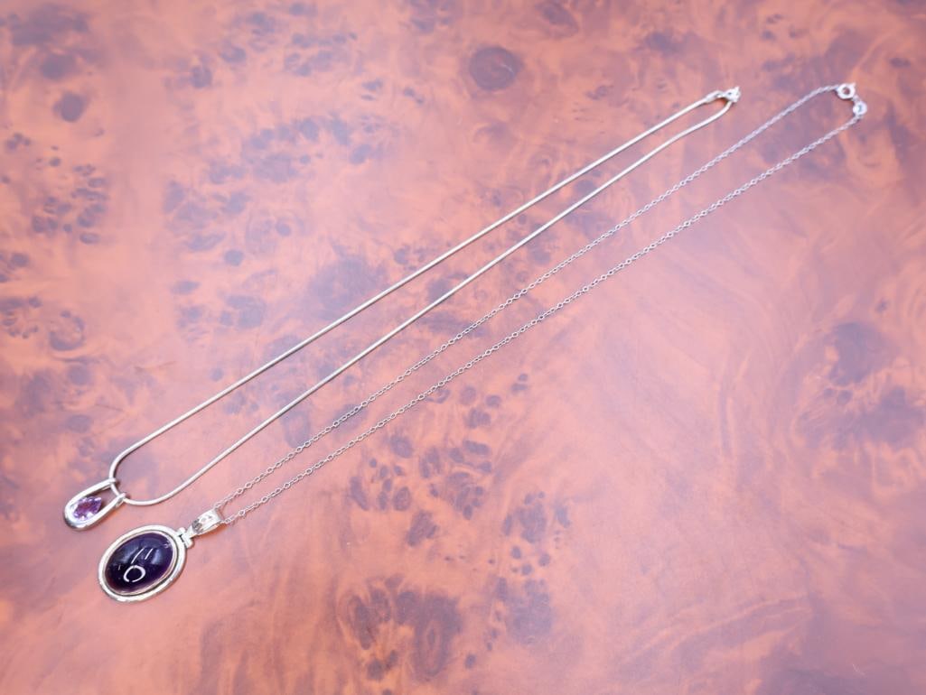 Two sterling silver amethyst pendant necklaces - 3