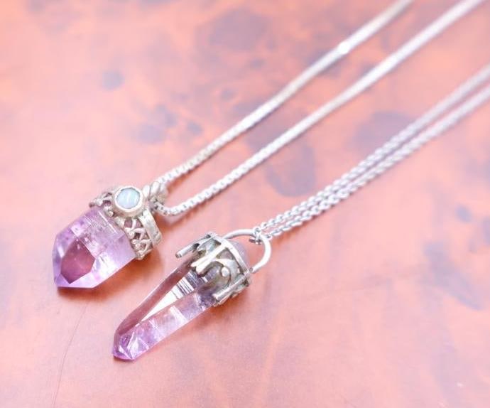 Amethyst crystal point pendants on sterling silver chains (1 of 5)