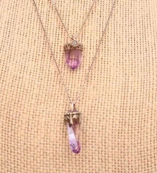 Amethyst crystal point pendants on sterling silver chains - 2