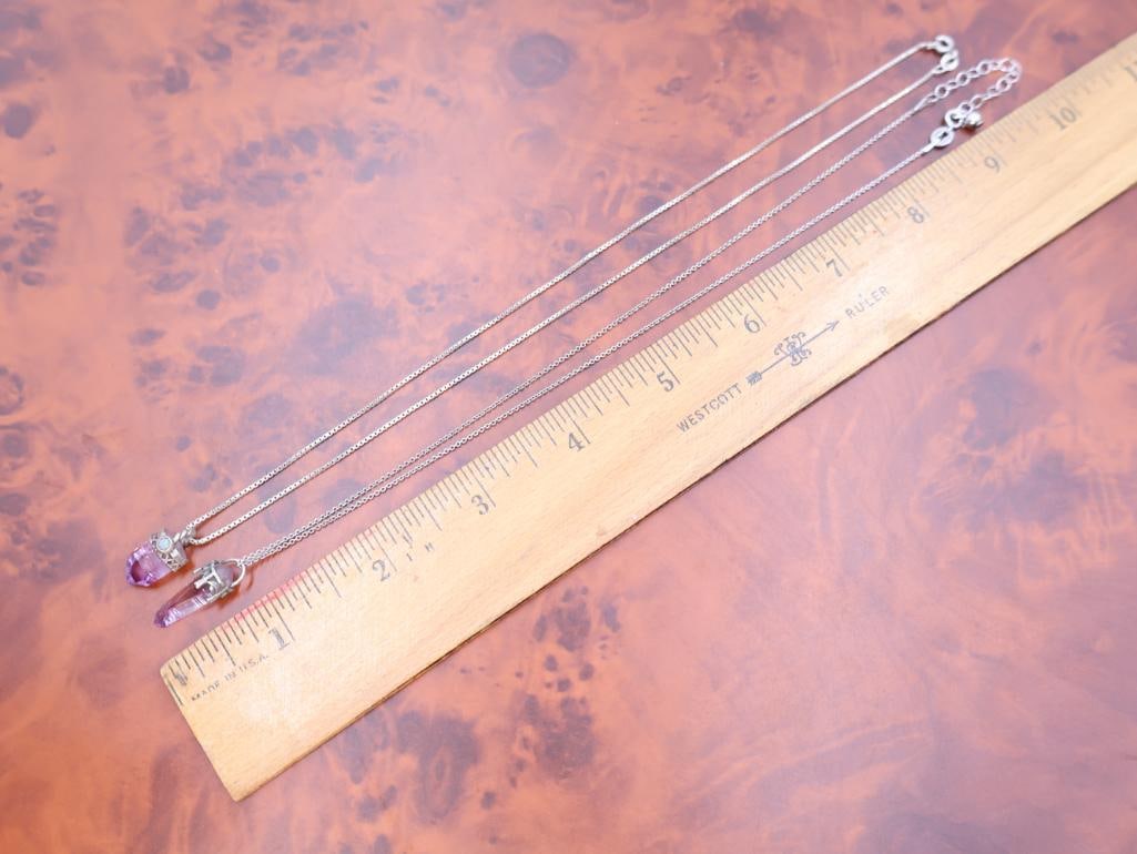 Amethyst crystal point pendants on sterling silver chains - 3