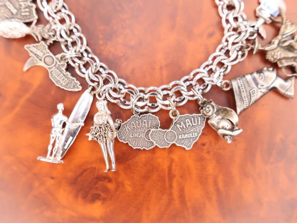 Vintage sterling silver travel charms on base metal braclet - 3